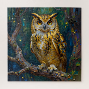 A Blue and Gold Majestic Owl Jigsaw Puzzle