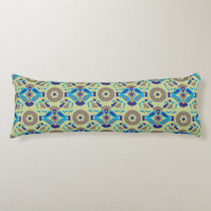 a blue and green pattern on a green background body cushion