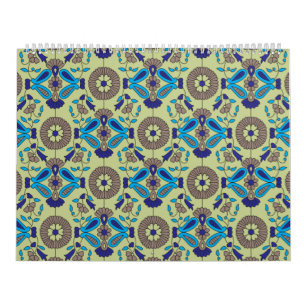 a blue and green pattern on a green background calendar