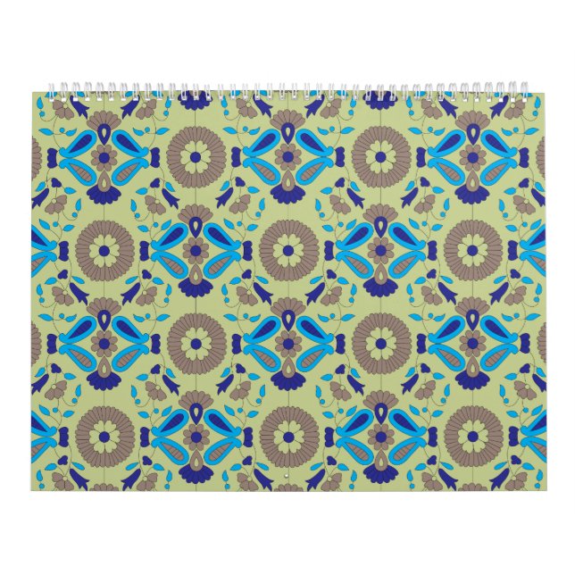 a blue and green pattern on a green background calendar (Cover)
