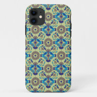 a blue and green pattern on a green background