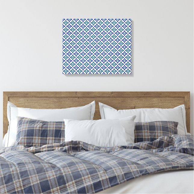 a blue and green pattern with a white background canvas print (Insitu(Bedroom))