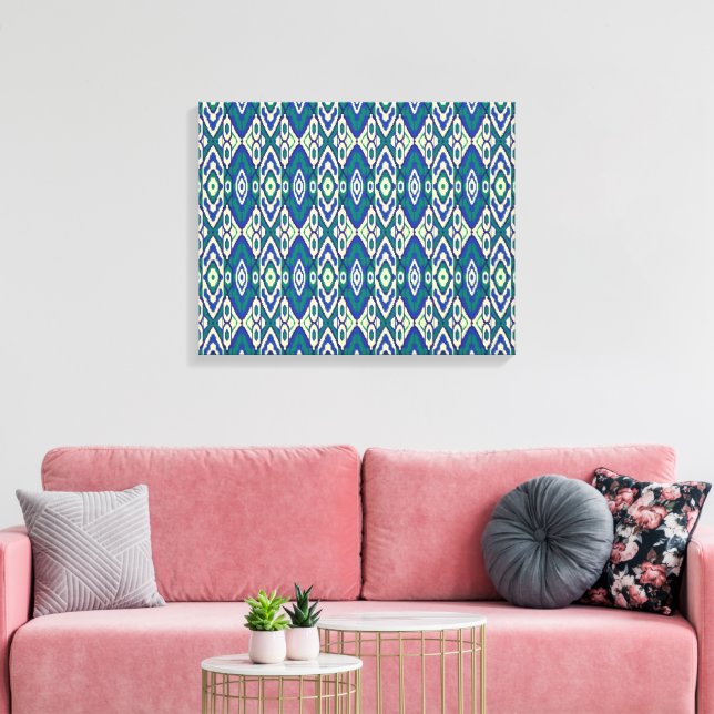 a blue and green pattern with a white background canvas print (Insitu(LivingRoom))