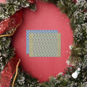 a blue and green pattern with a white background foil holiday postcard