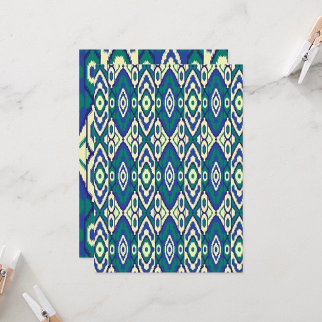 a blue and green pattern with a white background invitation (Front/Back In Situ)