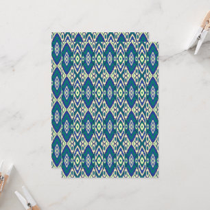 a blue and green pattern with a white background invitation