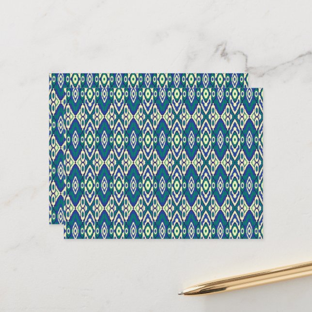 a blue and green pattern with a white background postcard (Front/Back In Situ)