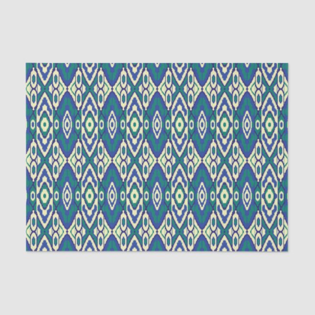a blue and green pattern with a white background tissue paper (Front)