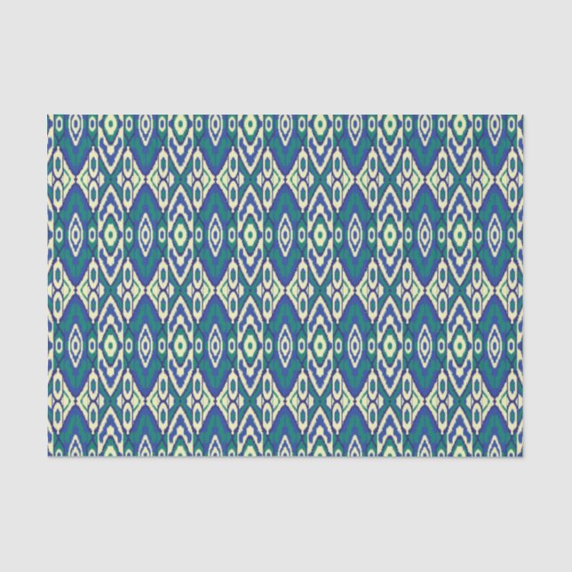 a blue and green pattern with a white background tissue paper (Front)