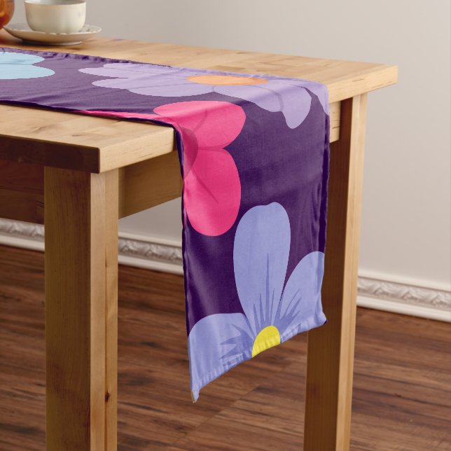 A Blue and Mix Colour Flowers Cool Design Short Table Runner (In Situ)