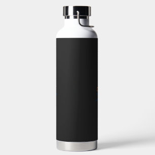 a blue and orange logo with a man running water bottle