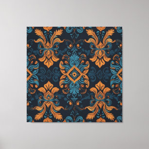 a blue and orange patterned wallpaper canvas print