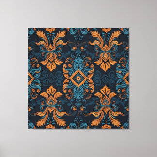 a blue and orange patterned wallpaper canvas print