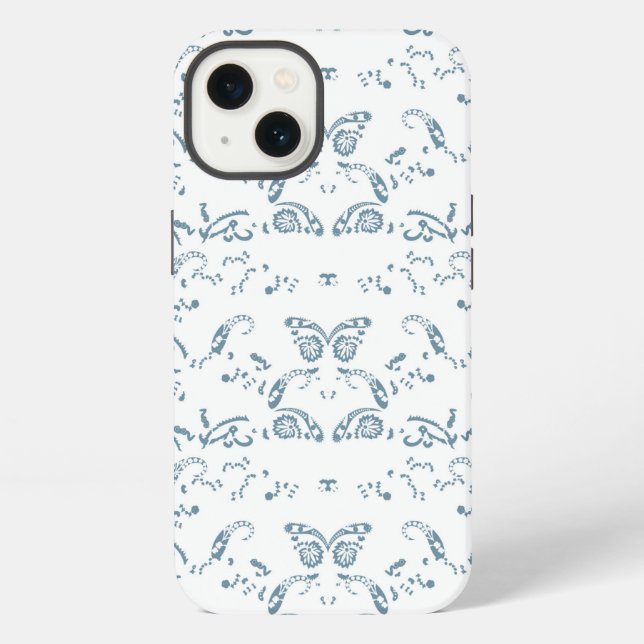 a blue and white wallpaper with a pattern on it iPhone case (Back)