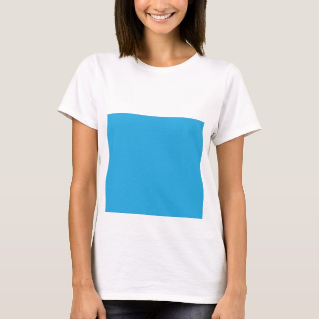 a blue background with a black and white cat on to T-Shirt (Front)