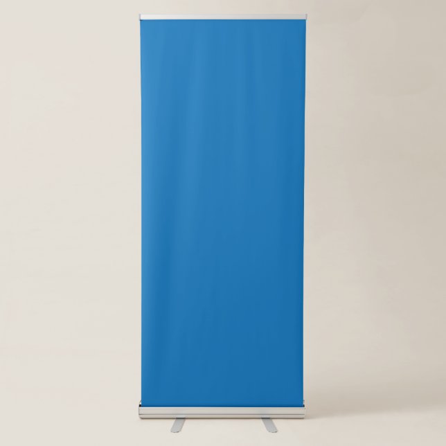 a blue background with a black and white clock retractable banner (Front)