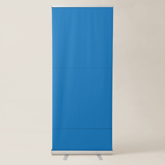 a blue background with a black and white clock retractable banner (Front)