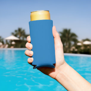 a blue background with a black and white clock seltzer can cooler