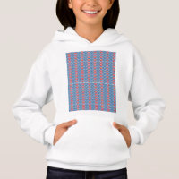 a blue background with red and white designs