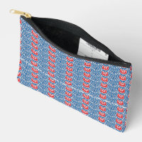 a blue background with red and white designs