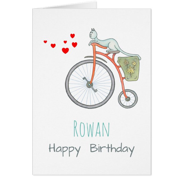 A Blue Cat on a Red Vintage Bicycle (Front)