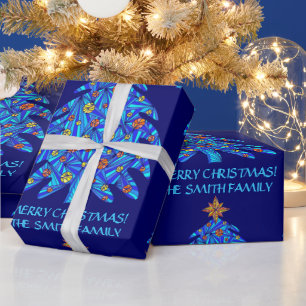 A Blue Christmas Tree Art Personalise This Stylish Wrapping Paper