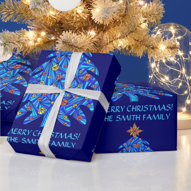 A Blue Christmas Tree Art Personalise This Stylish Wrapping Paper (Holidays)