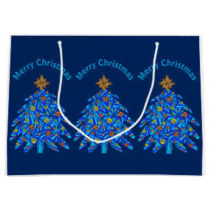 A Blue Christmas Tree Colourful Holiday Fun Large Gift Bag