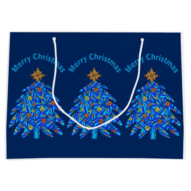 A Blue Christmas Tree Colourful Holiday Fun Large Gift Bag (Front)
