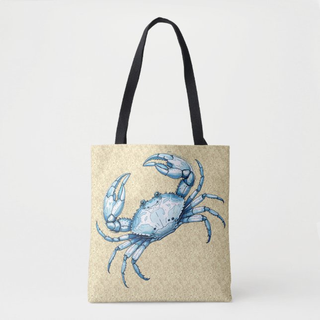 A Blue Crab on a Sandy Background Tote Bag (Front)