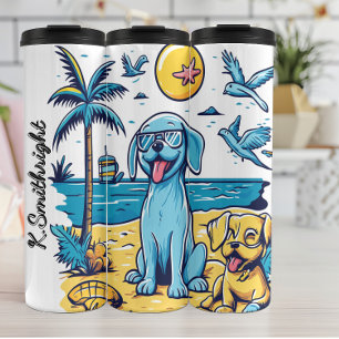 A Blue Dog at the Beach Thermal Tumbler