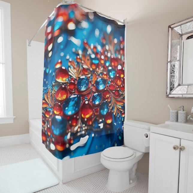 A Blue Gem with Gold Design  Shower Curtain (In Situ)
