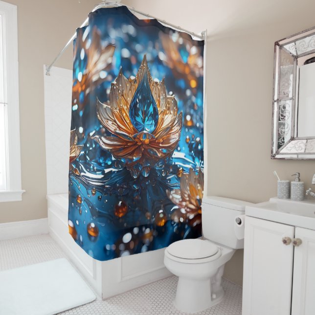 A Blue Gem with Gold Design  Shower Curtain (In Situ)