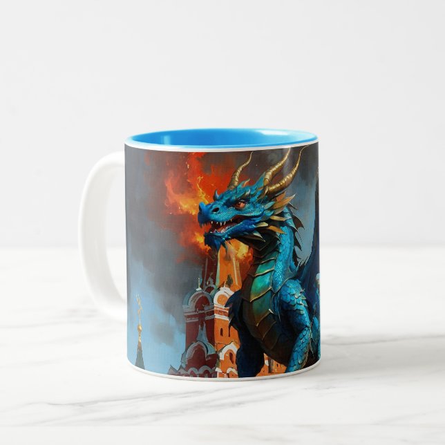 A Blue & Gold Dragon Visits Moscow Two-Tone Coffee Mug (Front Left)