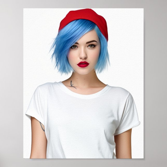 A blue hair model wearing a Gildan tshirt Poster (Front)