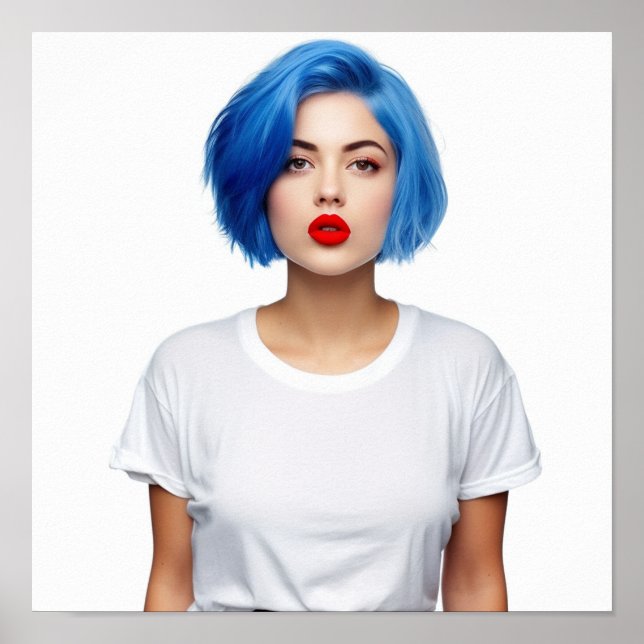 A blue hair model wearing Gildan Tee Poster (Front)
