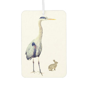 A blue heron and a rabbit car air freshener