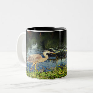 A blue heron and a rabbit Two-Tone coffee mug