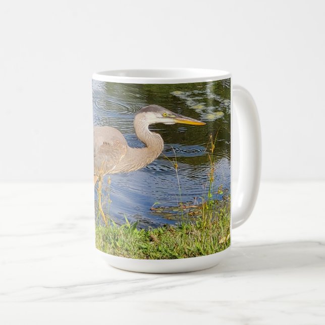 A blue heron coffee mug (Front Right)