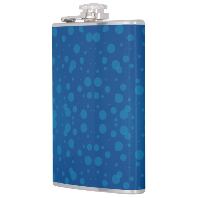 A blue hip flask with a silver cap  (Left)