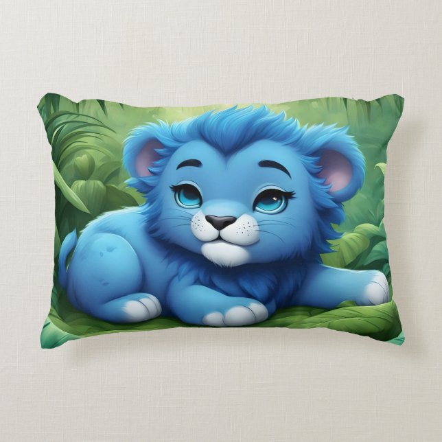 A Blue Lion Cub in the Jungle Pillow (Front)