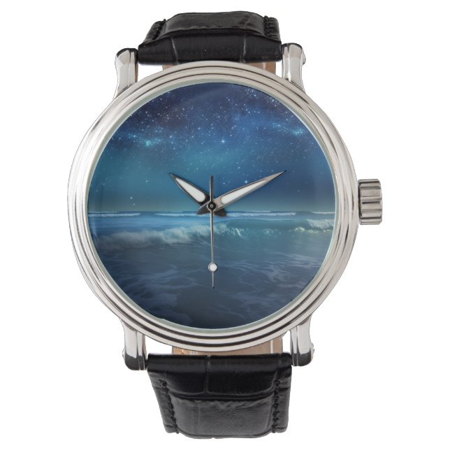 A blue ocean journey beneath a starry sky.  watch (Front)