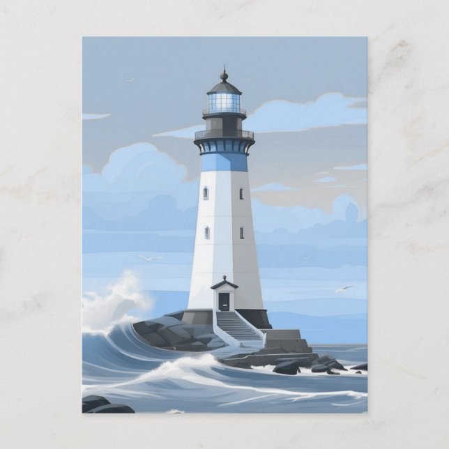 A blue painting lighthouse postcard (Front)