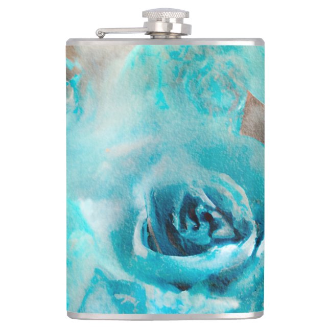 A Blue Shabby Chic Ephemera Design Series 7 Hip Flask (Front)