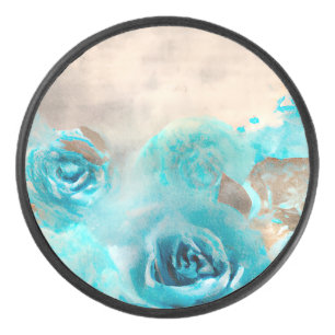 A Blue Shabby Chic Ephemera Design Series 7 Hockey Puck