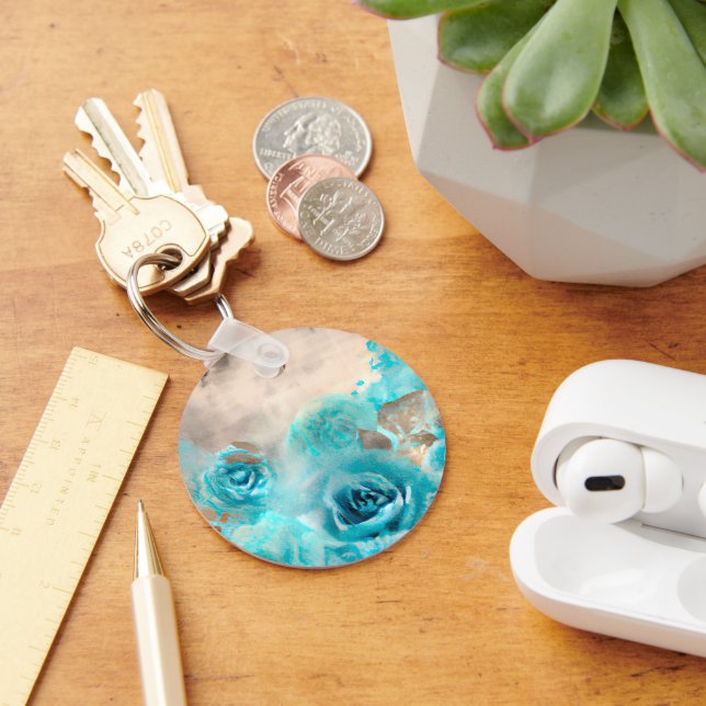 A Blue Shabby Chic Ephemera Design Series 7 Key Ring (Desk)