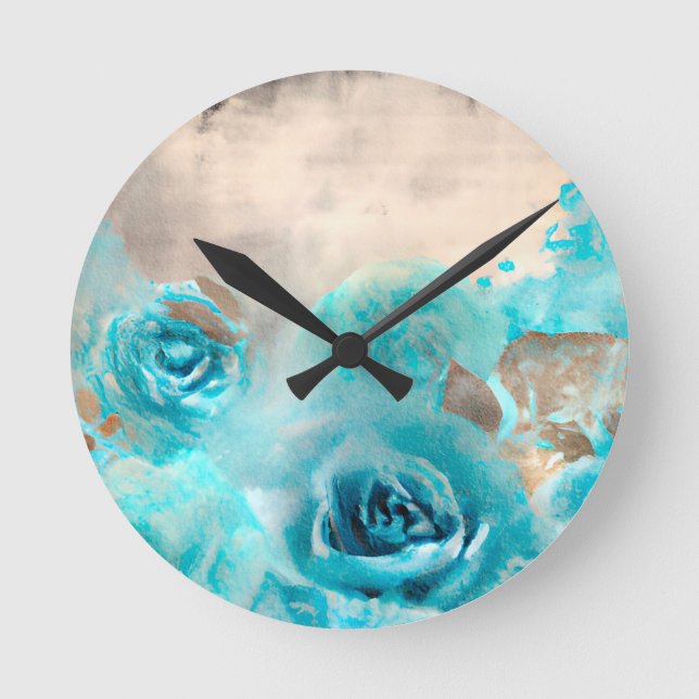 A Blue Shabby Chic Ephemera Design Series 7 Round Clock (Front)