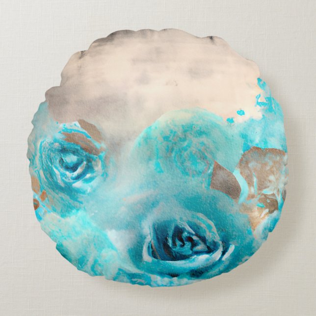 A Blue Shabby Chic Ephemera Design Series 7 Round Cushion (Front)