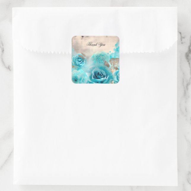 A Blue Shabby Chic Ephemera Design Series 7 Square Sticker (Bag)