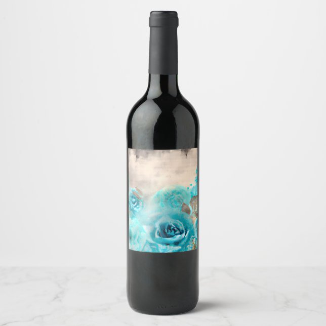 A Blue Shabby Chic Ephemera Design Series 7 Wine Label (Front)